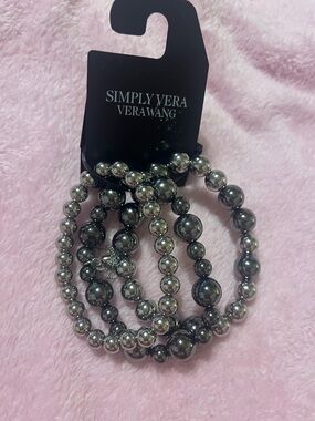 Simply Vera Vera Wang Gunmetal and Silver Beaded Bracelet Set